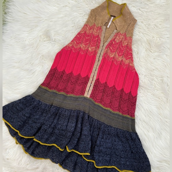 Free People Peplum Polo colorful knit racer back chevron print tank top small - Picture 5 of 9